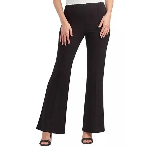 NEW BCX Black Pull On Dress Pants Small Seamed Flare Scuba Stretch Trousers Work - Picture 1 of 7